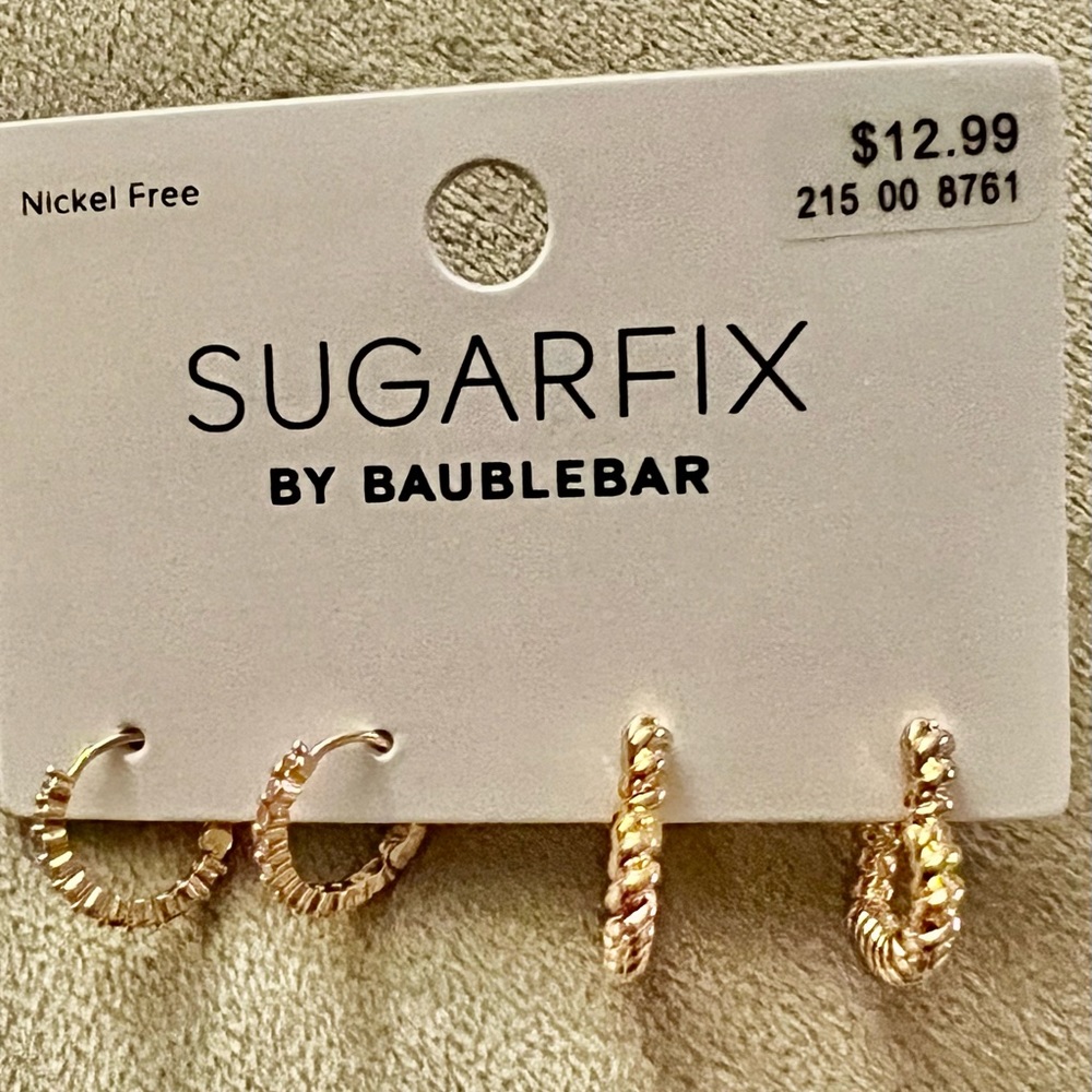 2. SUGARFIX earrings - 3/4 heart loop, Huggies with rhinestones
